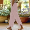 thumbnail image 4 of Bovemsi Women's Casual Pants Women Solid Straight Elastic Long Linen Waist Cotton Slit Trouser Legs with Pockets, 4 of 6