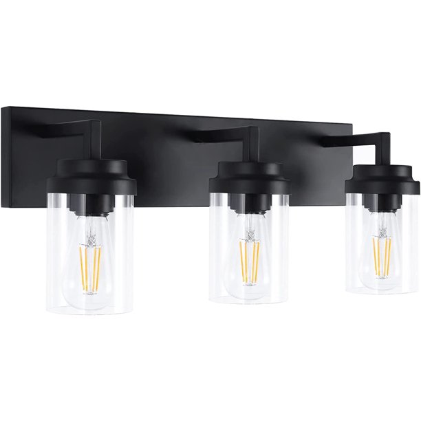 JOYJOO Bathroom Vanity Light, 3 Light Matte Black Light Fixture with