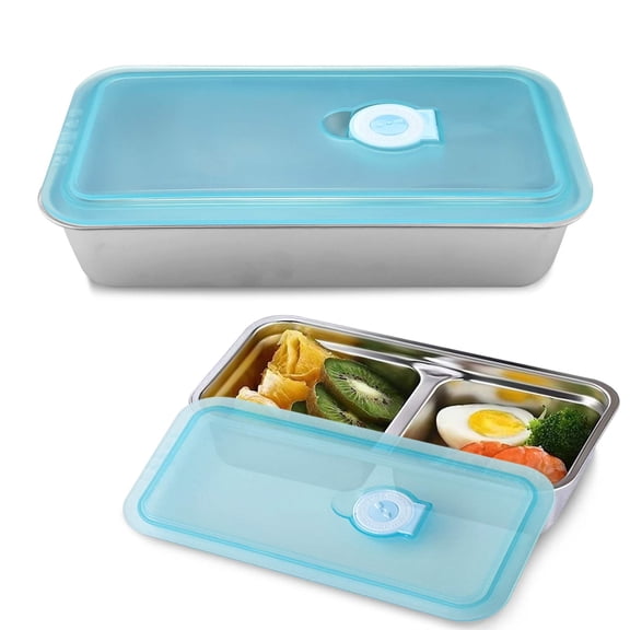 2 Pieces Reusable Grab and Go Snack Containers, Single & Double Compartment Stainless Steel Snack Box with Lids, Airtight Metal Lunch Box Food Storage for Travel Takeout Camping