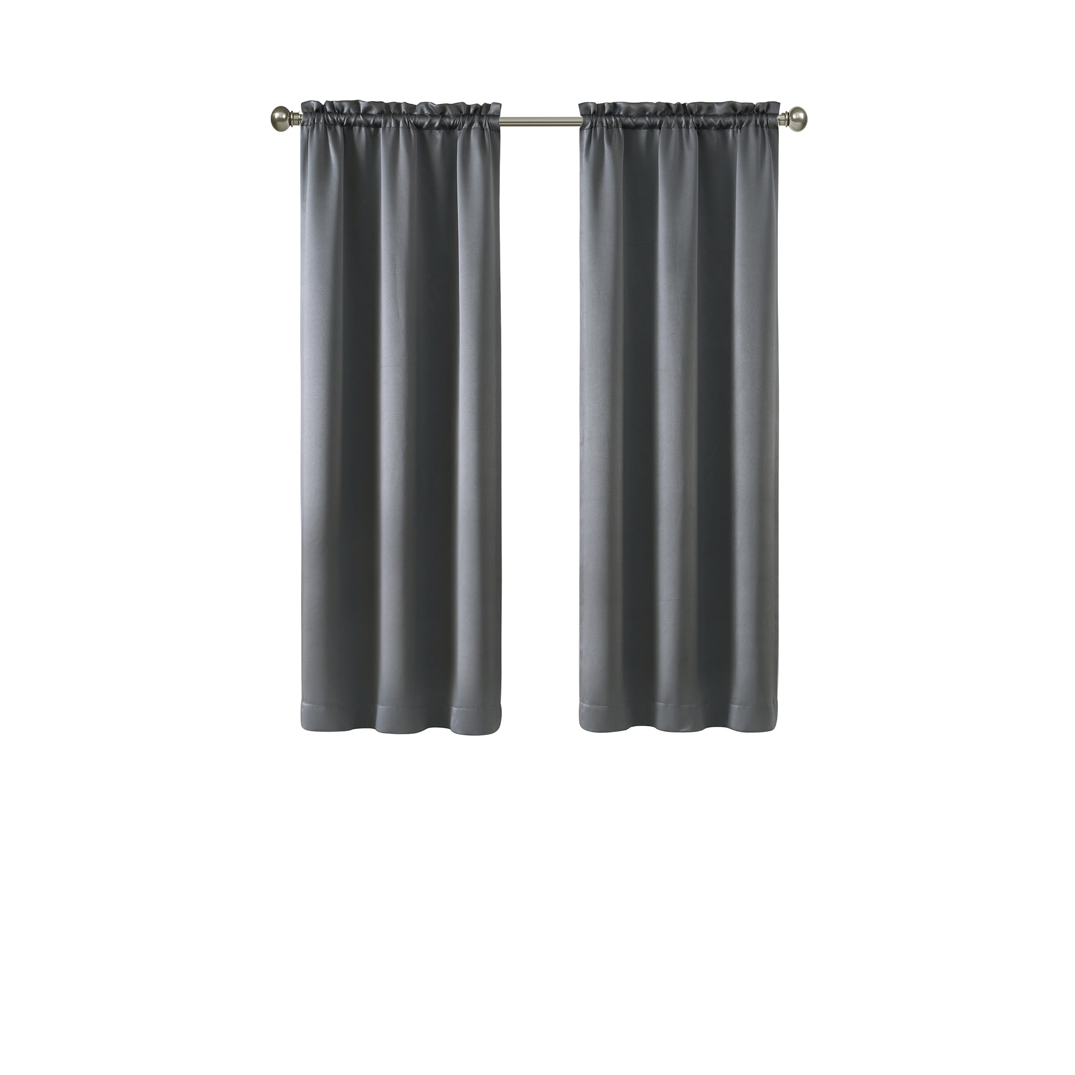 Mainstays Solid Blackout Curtain Panel Pair, Set of 2, Charcoal Gray, 30”W x 63”L
