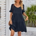 thumbnail image 4 of Robe Femme Col en V Manches Courtes Robe T-Shirt Babydoll Volants Robe Mini Décontractée, 4 of 4