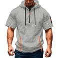 thumbnail image 2 of Fleece Hoodie Sweatshirts Men Workout Athletic Hoodies Short Sleeve Quarter Zip Pullover Sweatshirt with Kanga Pockets Light Gray XL, 2 of 6