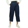 thumbnail image 2 of Bimba Women's Back Elastic Waistband Denim Culotte Capri Pants with Pockets, 2 of 9