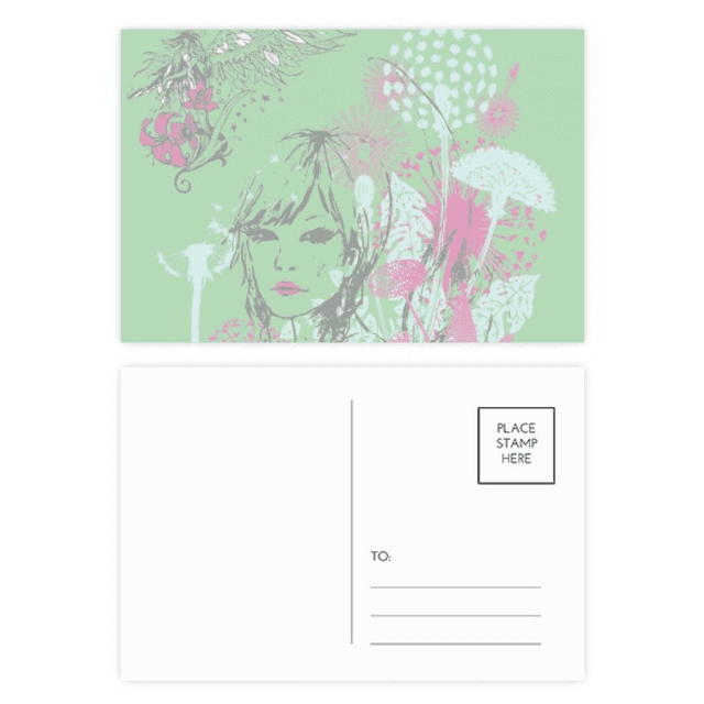 Girl Flowers Dandelion Wings Postcard Set Birthday Mailing Thanks Greeting Card