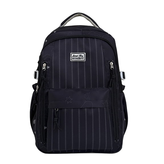 HAHUT Large Capacity Nylon Striped Backpacks for Women Men, Lightweight Multiple Pockets Schoolbag for College Travel Office Work & Daily Use (Black)