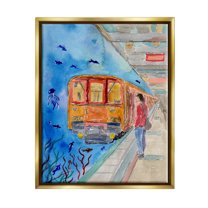 Underwater Aquarium Subway Train Landscape Painting Metallic Gold Framed Art Print Wall Art