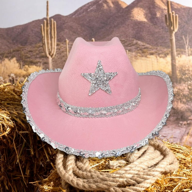 Segolike Cowboy Hat Cowgirl Hat Rhinestone Wide Brim Cap Portable