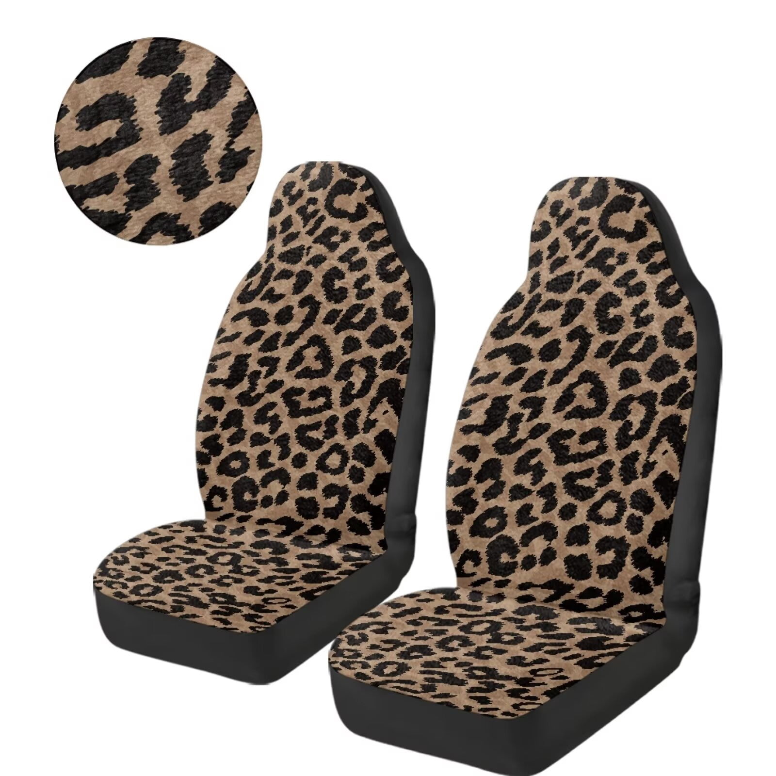 Uorisanigo Car Seat Covers Cheetah Leopard Print High Back Automotive Seat Covers 2 Front Seats Soft and Comfortable Full Wrapping Edge Seats Cover Universal for SUVs Trucks Van Sedans