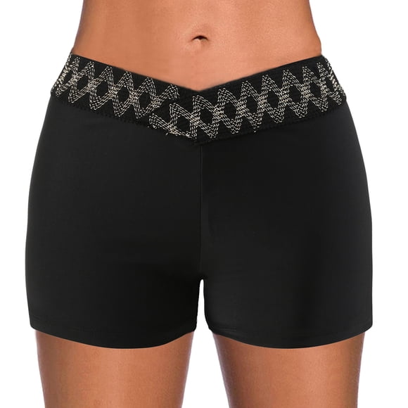 Shorts de Bain pour Femmes Taille Haute Bas de Maillot de Bain Short Garçon Bas de Maillot de Bain Grand Bande Élastique Jupe de Yoga Sport Swimbotto