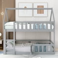 thumbnail image 4 of Harper & Bright Designs Twin Over Twin House Bunk Bed, Floor Low Bunk Bed with Fence and Door, Wood Twin Size House Shaped Bunk Bed, Gray, 4 of 17