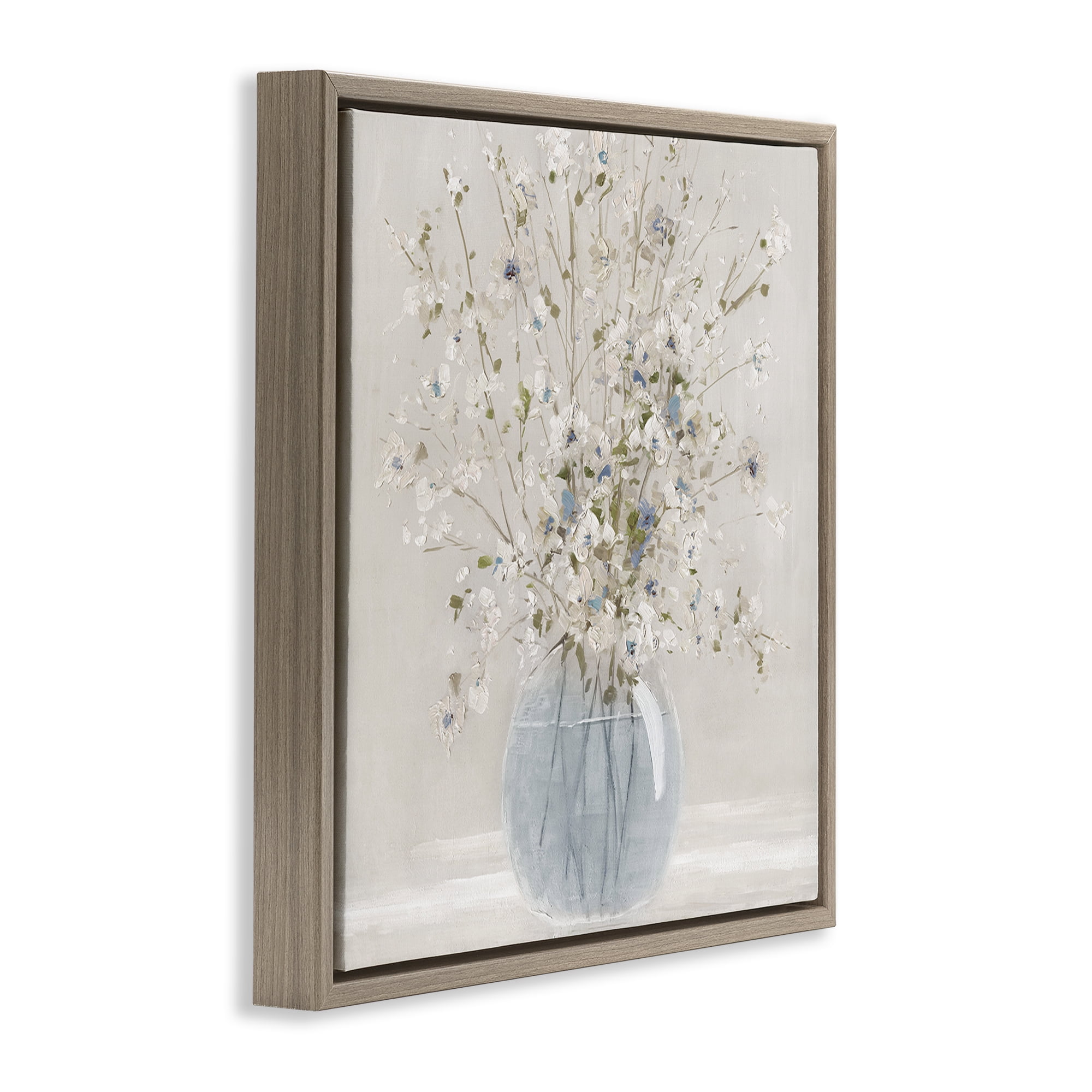 Stupell Industries Subtle Glass Vase Bouquet Brown Framed Floater Canvas Wall Art, design by Carol Robinson