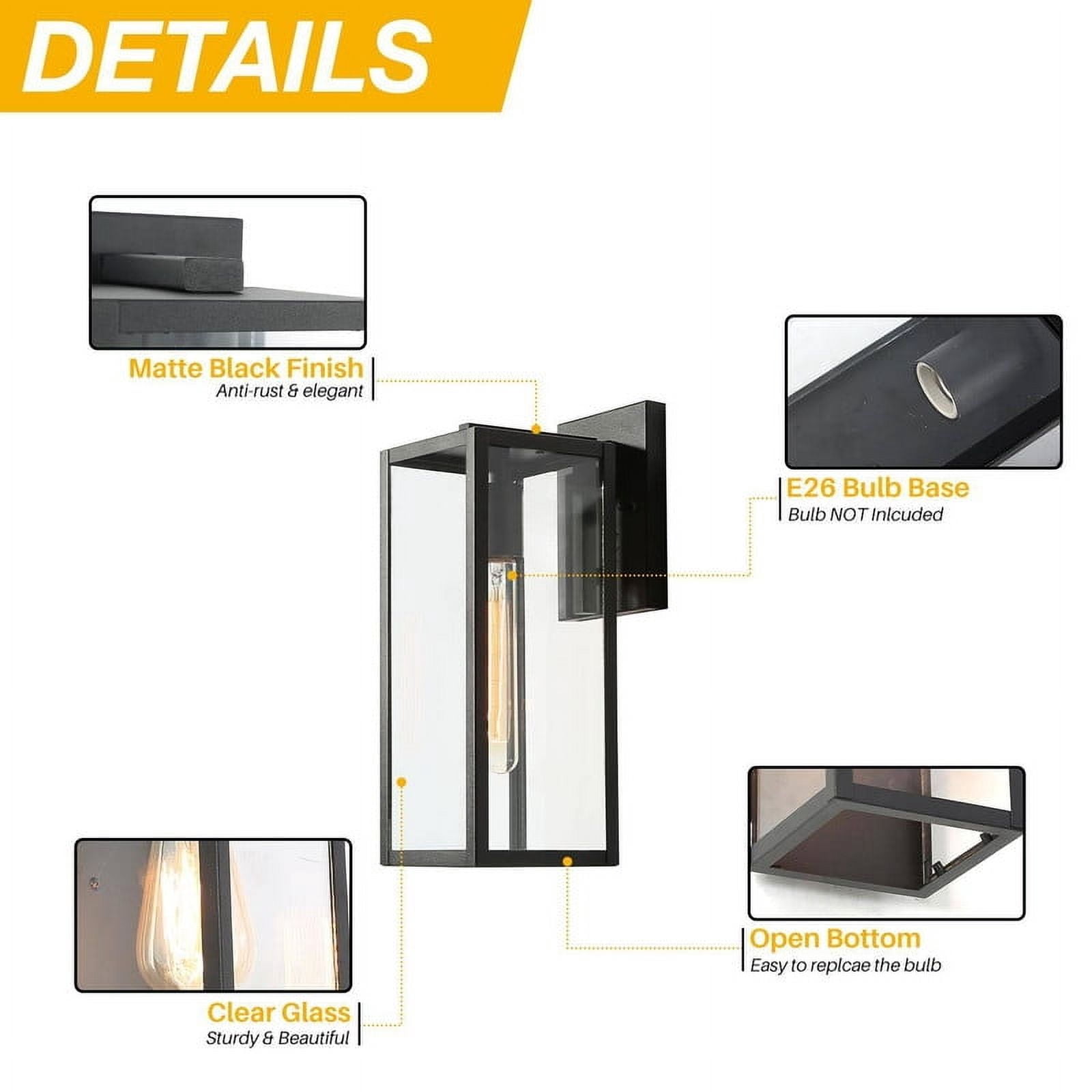 LNC Modern Outdoor Wall Light, 14" Black Exteriorsconce with Clear Glass, Wet Location Rated