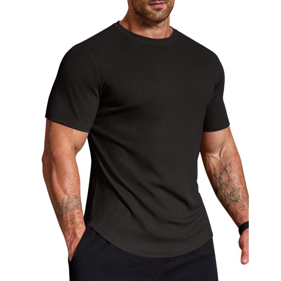 COOFANDY Muscle Shirts for Men Short Sleeve Athletic Quick Dry Tshirts Ribbed Texture Crew Neck T Shirts