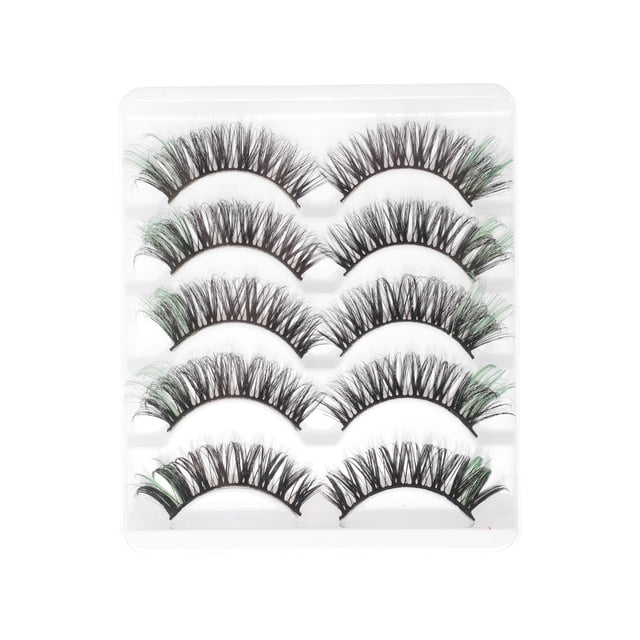 Unique Bargains 5 Pair 3D Curly Mixed Color False Eyelashes for Makeup Green