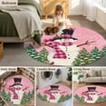 thumbnail image 5 of Round Rugs 6 Ft, Pink Snowman Christmas Non Slip Area Rugs for Kitchen Bedroom Entryway, Xmas Tree Snowflake Abstract Washable Carpet Runner Rug Floor Mats for Bedroom Home Decor, 5 of 9