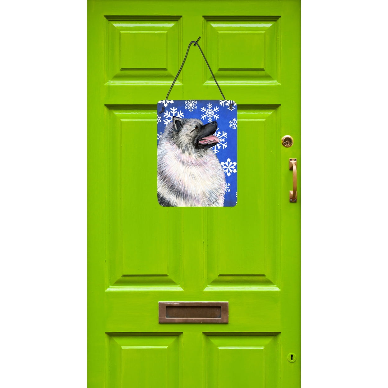 Keeshond Winter Snowflakes Holiday Aluminium Metal Wall or Door Hanging Prints