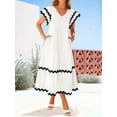 thumbnail image 6 of Womens 2025 Summer Casual Midi Dresses V Neck Flutter Short Sleeve Ruffle Tiered A Line Flowy Beach Long Dress White L, 6 of 8