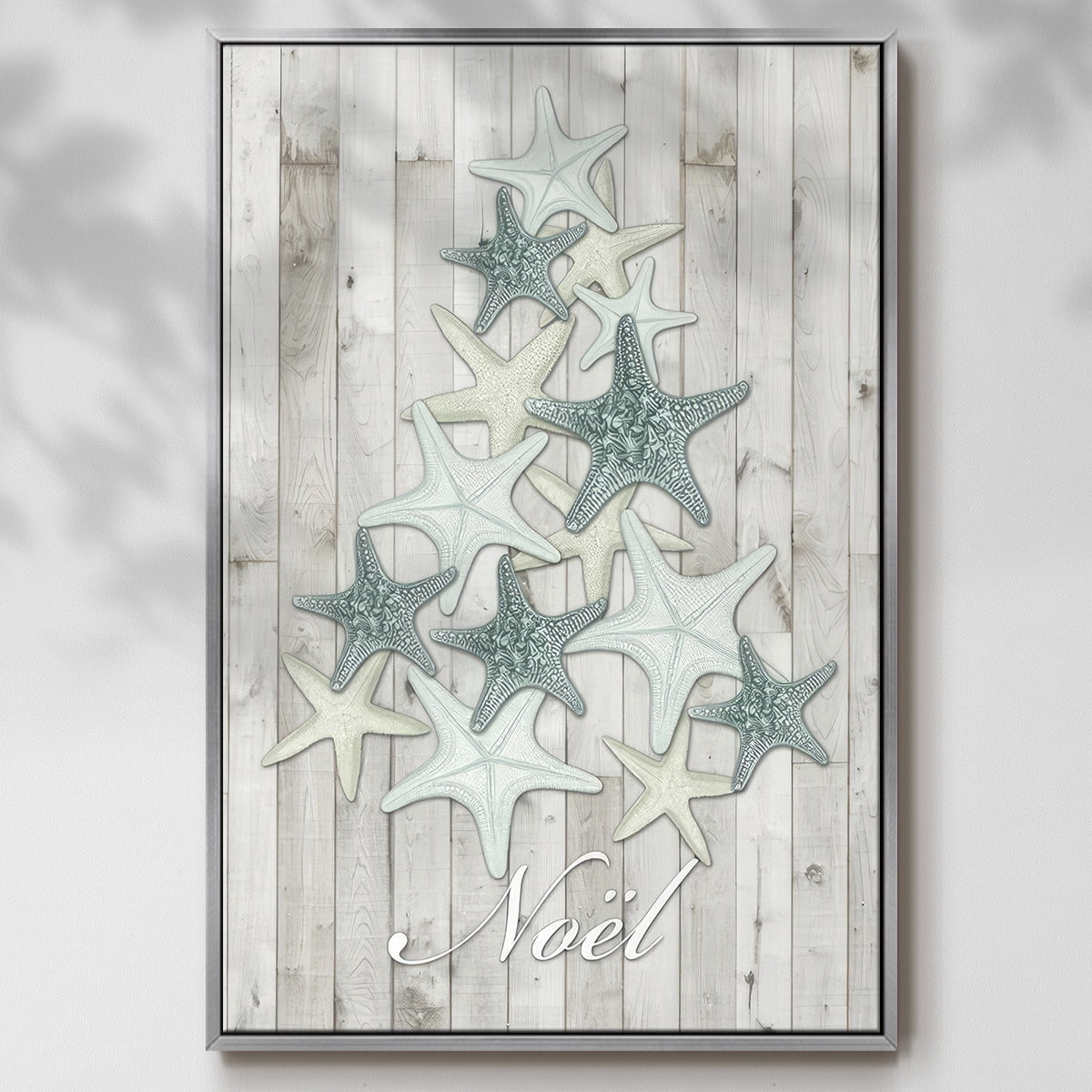 Coastal Christmas IV - Framed Gallery Wrapped Holiday Canvas - 17 x 25 - Silver Frame