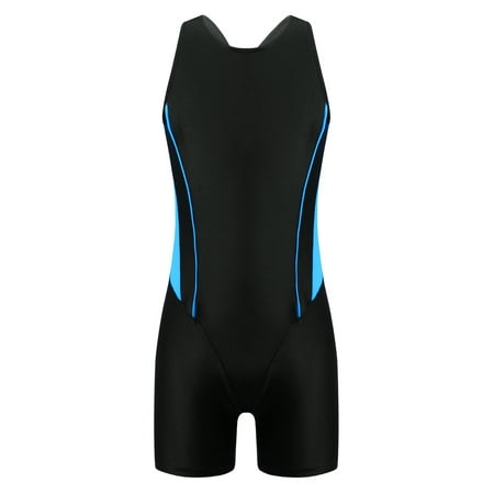 YiZYiF Girls Sleeveless One-Piece Swimwear Racer Back Swimming Jumpsuit Bathing Suit Blue&Black 10