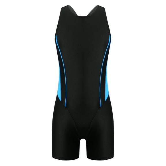 CHICTRY Kids Girls One-Piece Swimsuit Open Racer Back Swimming Bodysuit Jumpsuit Blue&Black 8