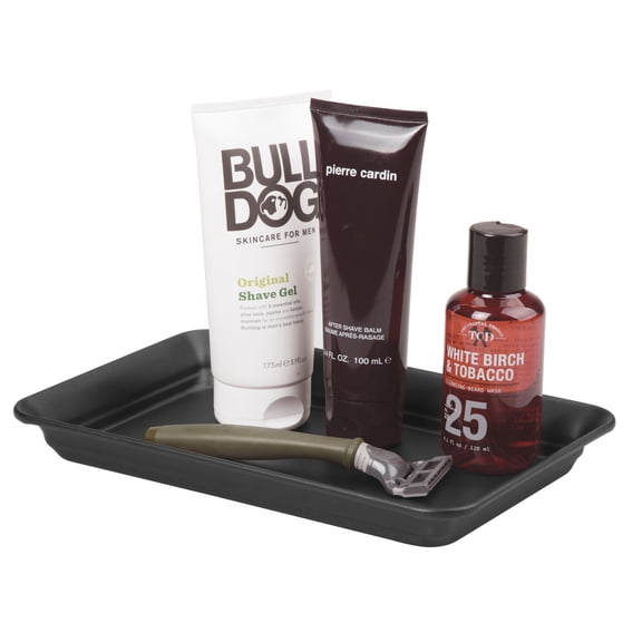 mDesign Metal Storage Organizer Tray for Bathroom Vanity Countertop, Matte Black