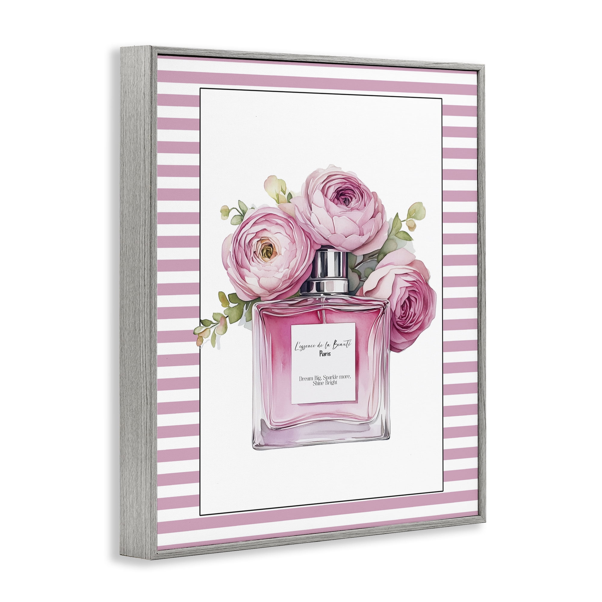 Rosy Pink Perfume Bouquet Gray Framed Giclee Art, design by Christine Simpson Art