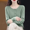 thumbnail image 4 of LEBONYARD Women's Trendy Round Neck Solid Colored Shoulder To Long Sleeve Comfortable Loose Warm Fit Casual Ladies Fashion Button-Up Cardign Sweater, 4 of 5