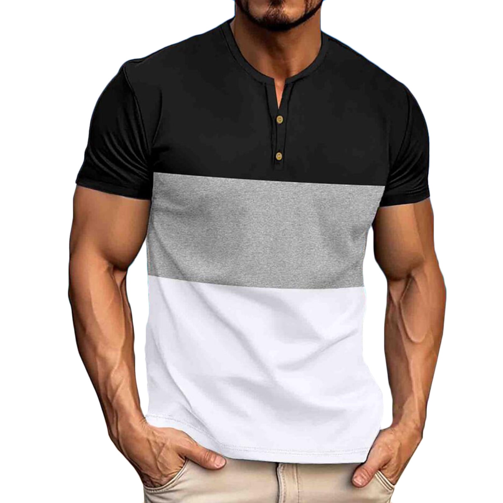 T-shirt Henley Homme Manches Courtes - Coton Confortable - Coupe Relax - Idéal Pour ÉTÉ ET Sport (Plusieurs Couleurs)