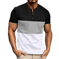 thumbnail image 2 of LYEAA Summer Men T Shirts Short Sleeves Two Buttons Crew Neck Loose Pullover T-shirts Color Block Casual Soft Comfortable Breathable Men's Tops Black XL, 2 of 6