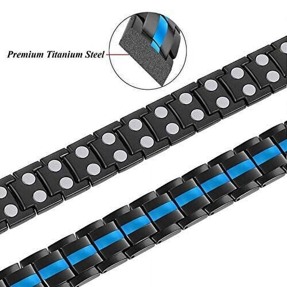 8.5" Inch Mens Magnetic Titanium Steel Bracelet - Black & Blue and Fancy Box.