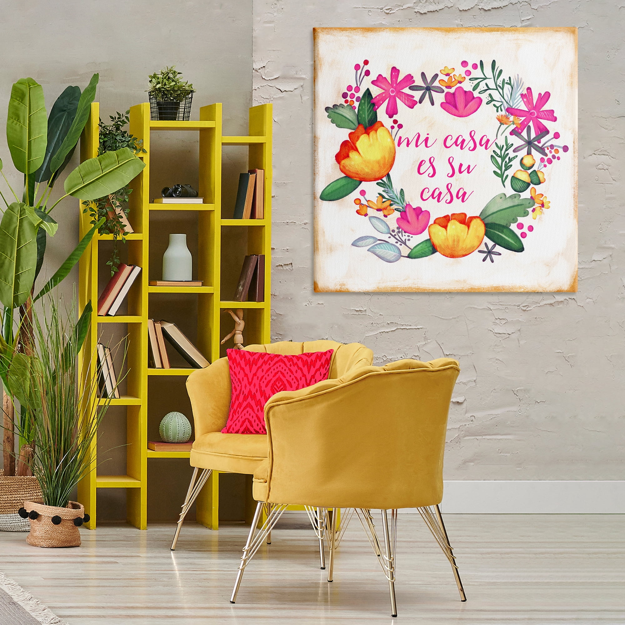 Stupell Industries Mi Casa Es Su Casa Floral Inspirational Quotes & Sayings Painting Wrapped Canvas Art Print Wall Art, 36 x 36