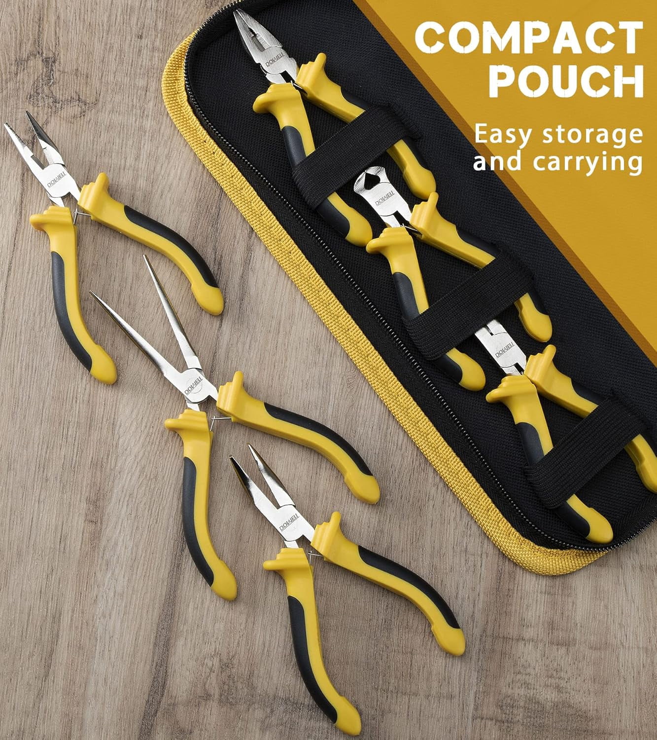 DOWELL 6-Piece Mini Pliers Set, Needle/Diagonal Long/Bent Nose End Cutting and Linesman for Making Crafts Repairing Electronic Devices with Pouch