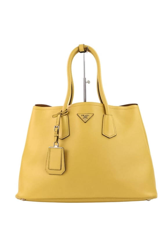 Pre-Owned PRADA Citycalf Leather Tote Bag BR5070 Yellow Mustard Women's