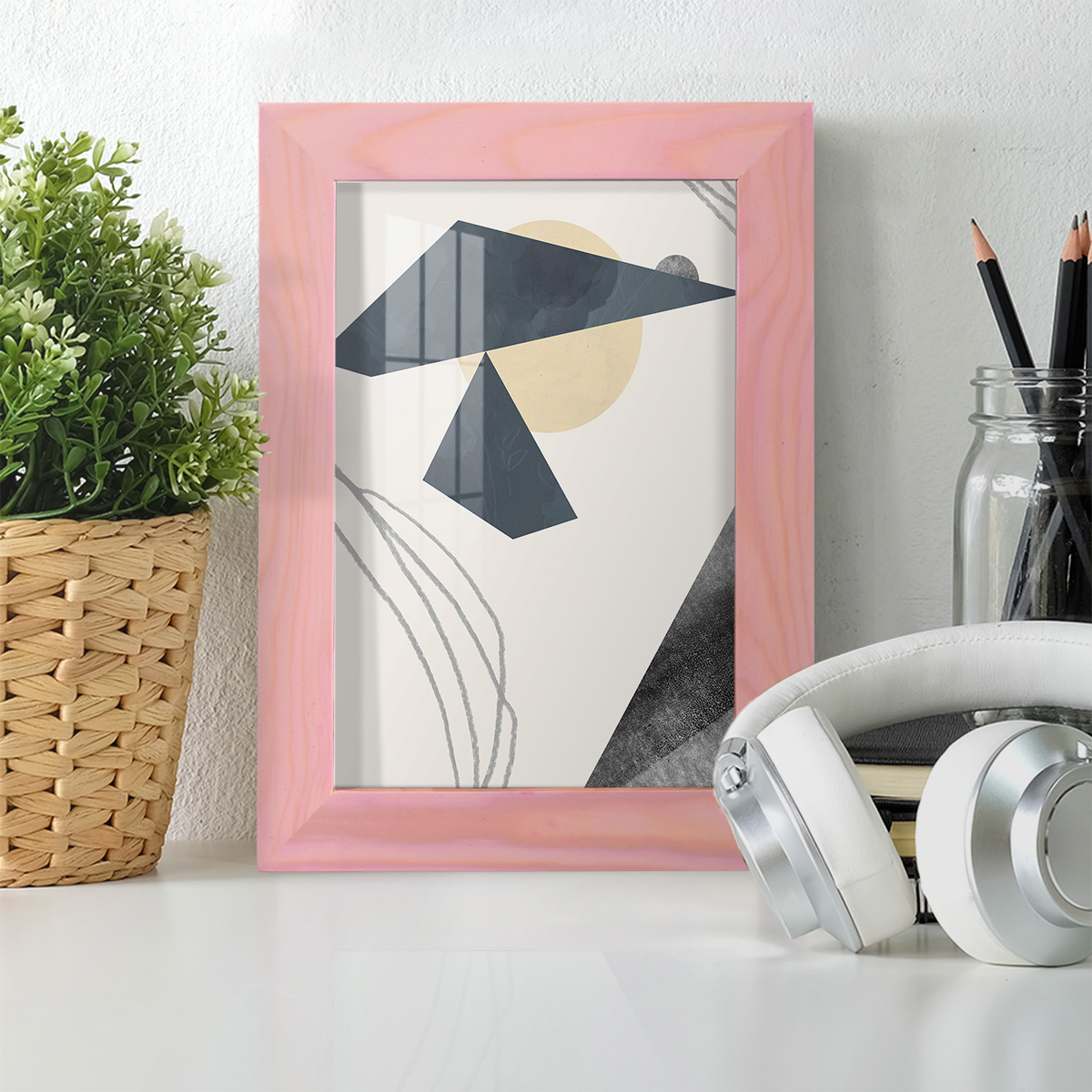 Diamond Slate IV - Framed Print w/glass - Sunset Pink
