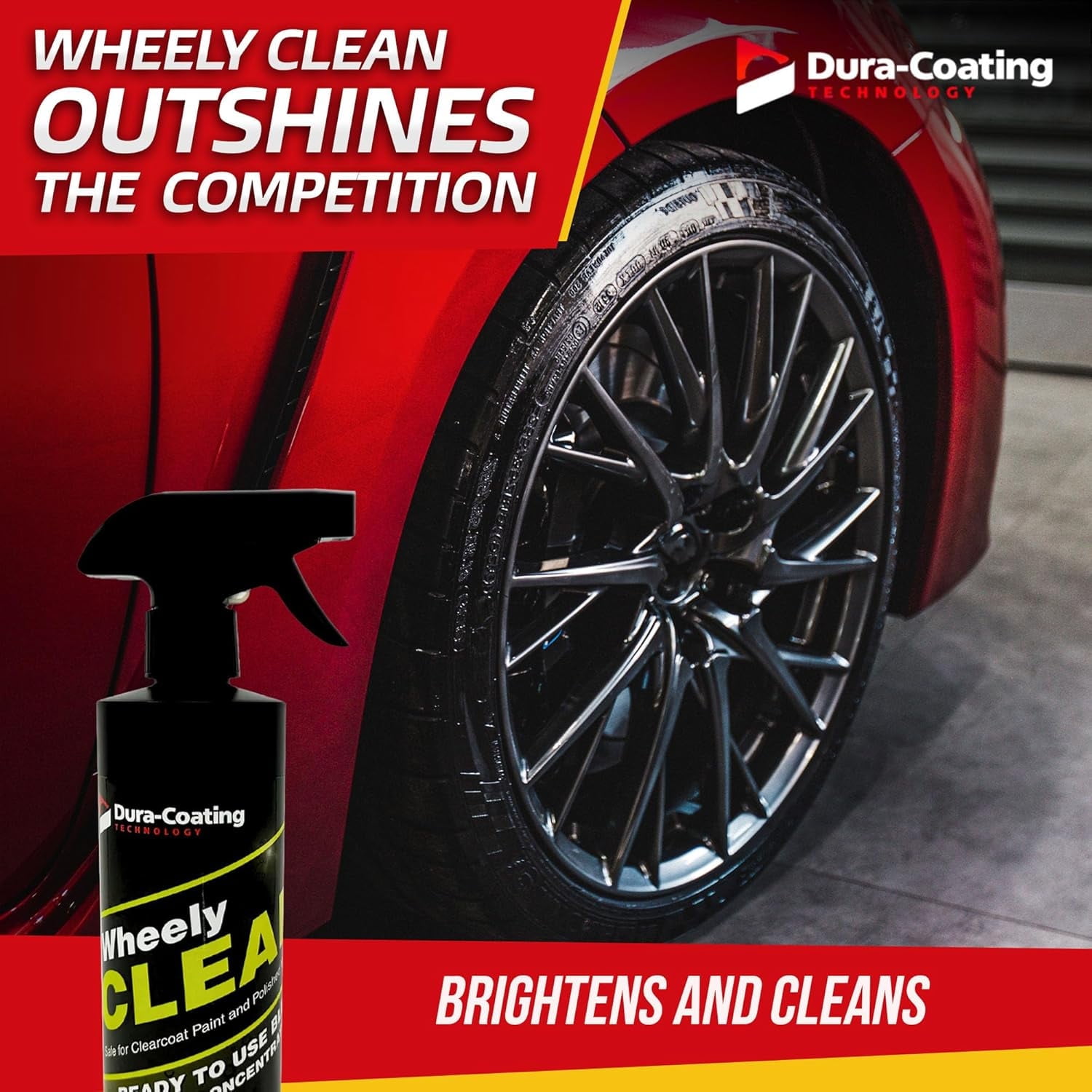 DURA-COATING TECHNOLOGY Wheely Clean Wheel & Tire Cleaner – Removes Brake Dust & Grime – Safe on Aluminum, Chrome & Clear-Coat – 16oz Spray