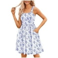 thumbnail image 2 of Sakmal Sundresses Women's Square Neckline Sleeveless Mini Floral White Dresses ,Sizes S-2XL, 2 of 5