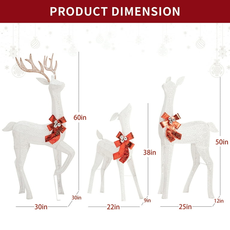 KUETH 3-Piece Outdoor XMAS Decor: 3D Pre Lit Deer Family