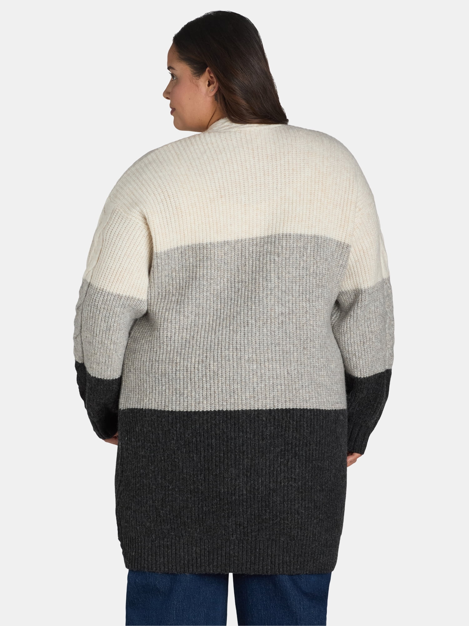 Terra & Sky Women's Plus Cable Knit Duster Cardigan, Midweight, Sizes 0X-5X