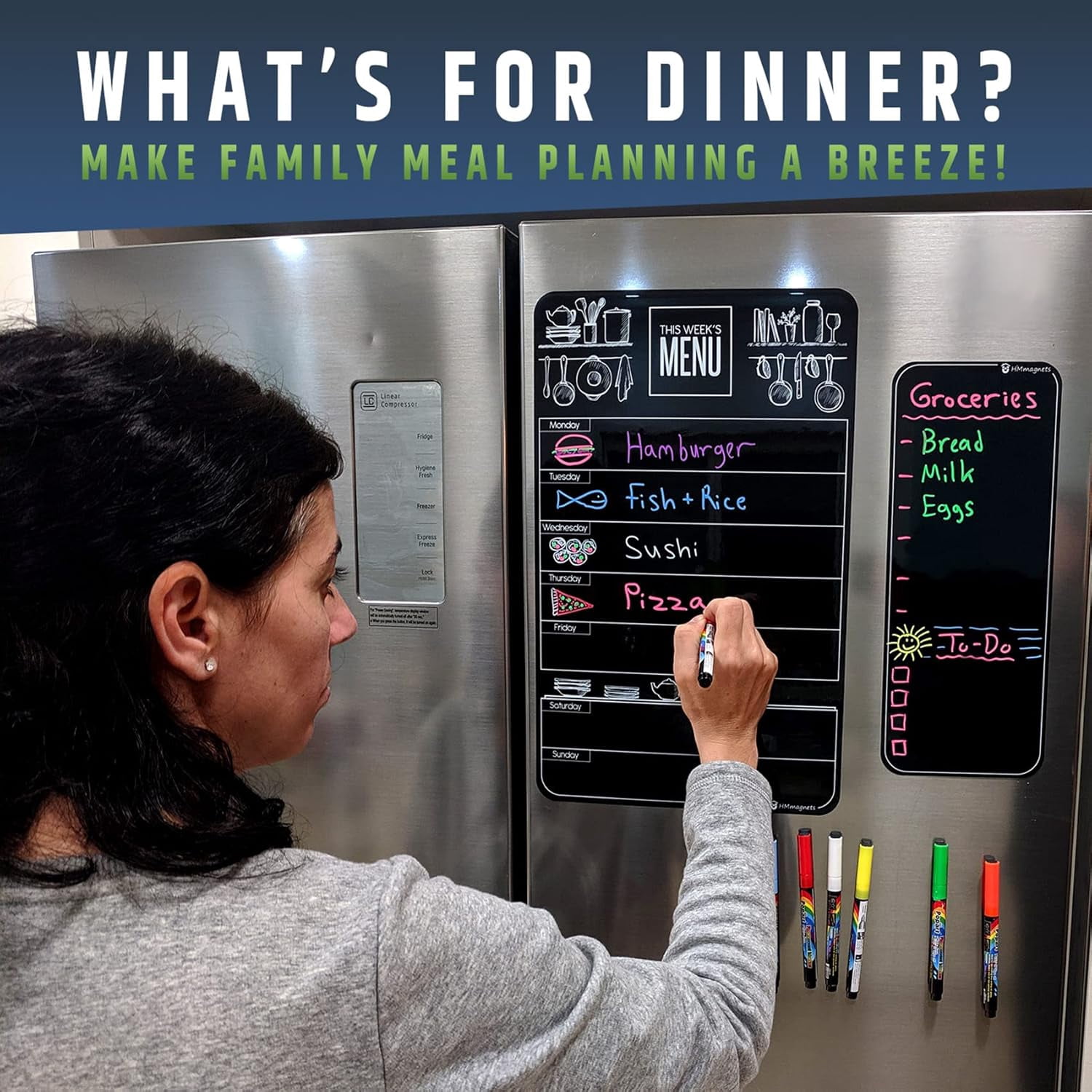 HMMAGNETS Magnetic Menu Board for Fridge, Weekly Planner Dry Erase Board with Markers, 10"x16"