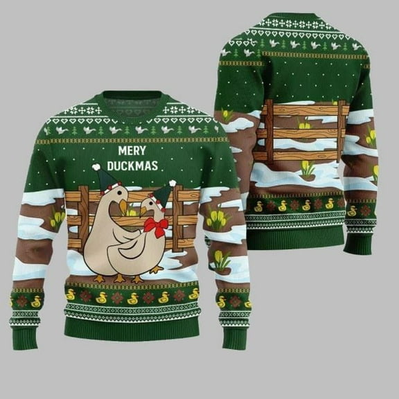 2025 Christmas Seriously Naughty Duck On The Farm Ugly Christmas Sweater 003
