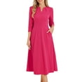 thumbnail image 1 of Vestido de trabajo para mujeres INSPIRE CHIC, corte A, mangas 3/4, vestido midi elegante, rosa intenso, talla S, 1 of 6