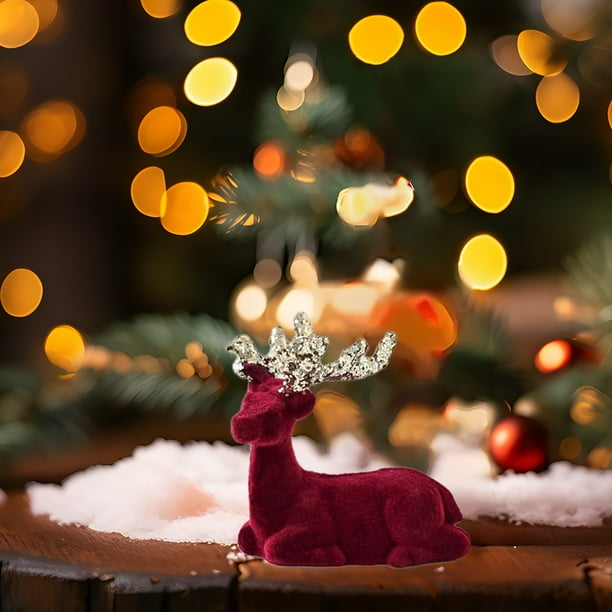 Adornos Navideños de Ciervo, Colgante Navideño de Ciervo Nevado, Adornos Navideños con Ambiente Flocado, Decoraciones Navideñas de Reno para Mesa.