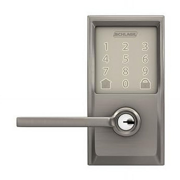 SchlageEncode WiFi Latitude Lever Smart Lock, Keyless Entry Touchscreen Door Lock with Century Trim in Satin Nickel, FE789WB CEN 619 LAT