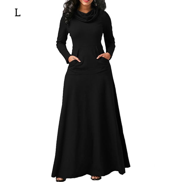 Sonducket Vestido largo Mujer Color sólido Noche Traje de fiesta de noche Vestidos negro L