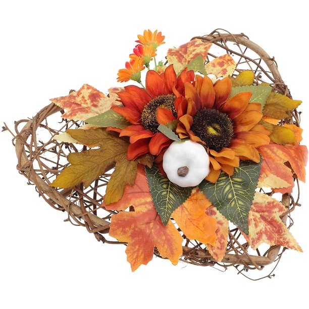 Guirnalda De Acción De Gracias Corona De Corazón De Mimbre Guirnalda De Hoja De Arce Artificial Con Calabaza Baya Guirnalda Colgante Floral Planta De Acción De Gracias Decoración Del Hogar. Afortunado Sencillez