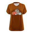 thumbnail image 4 of Puntoco Camiseta básica de verano de color liso con mangas cortas y cuello en V grande con diseño de calabaza de Acción de Gracias para mujer, 4 of 4