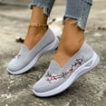 thumbnail image 2 of Loafers for Women Floral Embroidery Knit Msh Flat Walking Shoes Lightweight Casual Orthopedic Nursing Shoes Gray Size 8.5, 2 of 5