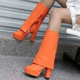 thumbnail image 5 of KIJBLAE Women's Boots Fold Over High Heel Ankle Boots Chunky Heel Boots PU Leather Winter Boots Orange 38, 5 of 9