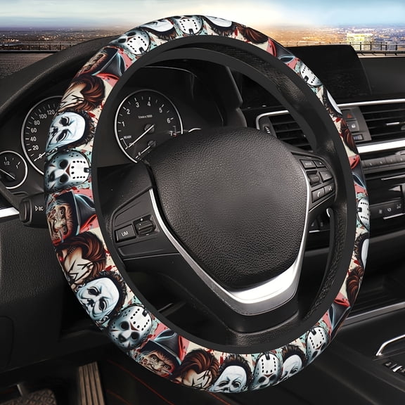 Universal 15 Inch Anti-Slip Neoprene Halloween Horror Funny Ghosts Steering Wheel Cover for Women Men, Anime Car Accessories Decor, Auto Steering Wheel Covers Protector
