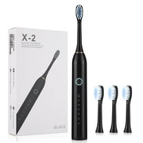 Electric Toothbrush for Adults and Kids, Rechargeable Power Sonic Tooth Brush Soft Cleaning, 4 Brush Heads, 6 Modes, Smart Timer,Waterproof, Black